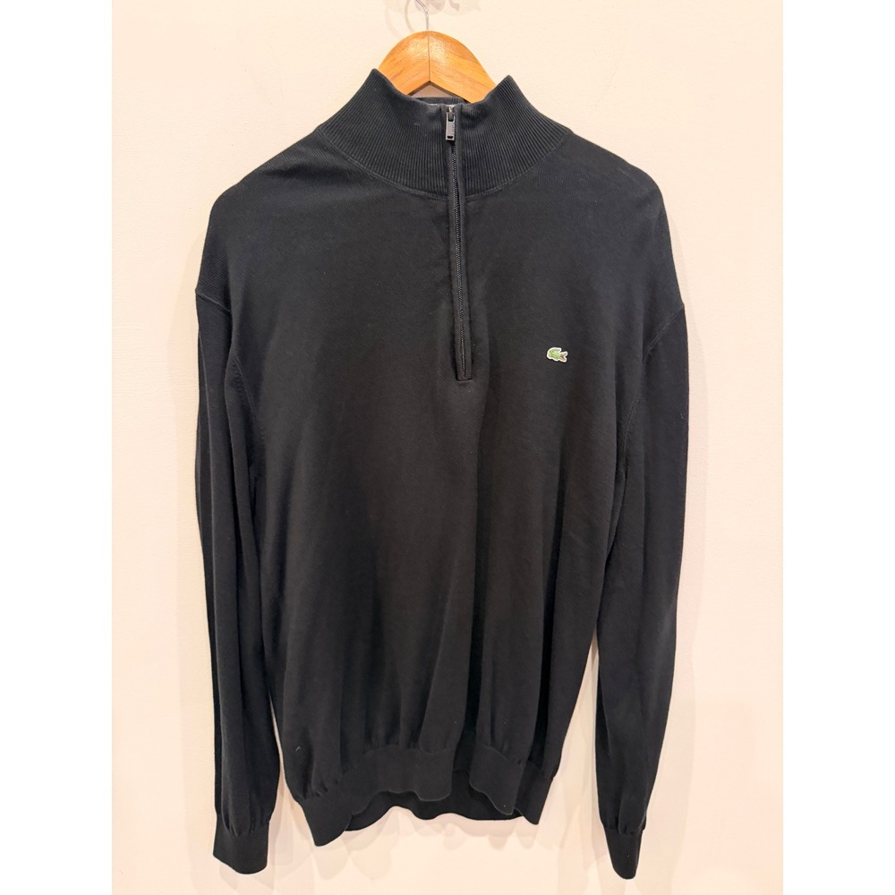 Lacoste Quarter Zip Sweater Men's Size 6 XL Black Cotton Knit‎ Pullover Logo